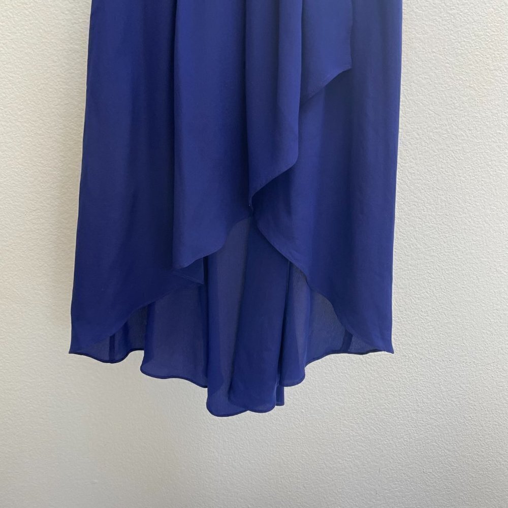 Aryn K. Blue 100% Silk High Low Deep V Pleated Cocktail Party Dress - Picture 3 of 7